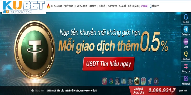 Khuyến mãi tỷ lệ nạp tiền bằng USDT - Thêm 0.5% cho mỗi giao dịch