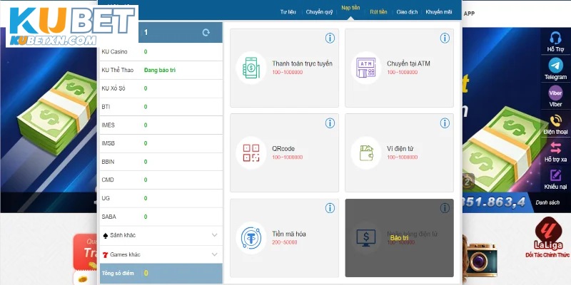 Các phương thức nạp tiền phổ biến tại nhà cái Kubet